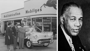 Left: an African-American family with their new Oldsmobile in Washington, D.C., 1955; Right: Victor H. Green, 1956